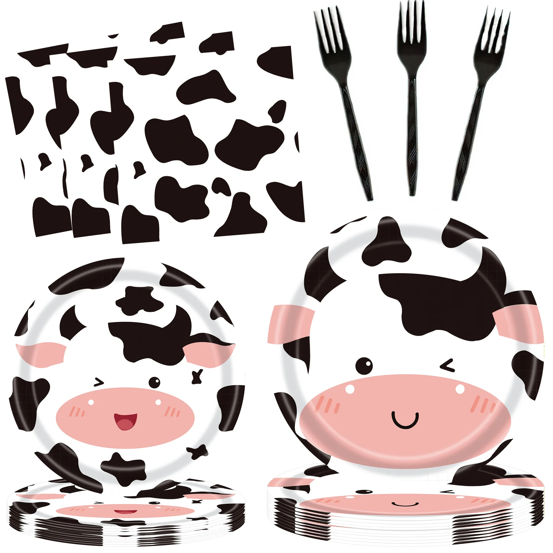 Cartoon Cow Customized Birthday Party Decoration Pattern Party Disposable Tableware Paper Plates And Cups Set