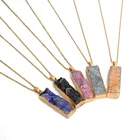 Agate Necklace Natural Crystal Stone Rectangular Pendant Goldplated Agate Stones Necklace