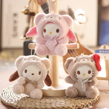 Hot Sale 12cm Sanrioed Plush Toy Keychain Cartoon Anime Kulomi Melodi KT Cat Plush Doll Pendant Bag Ornament