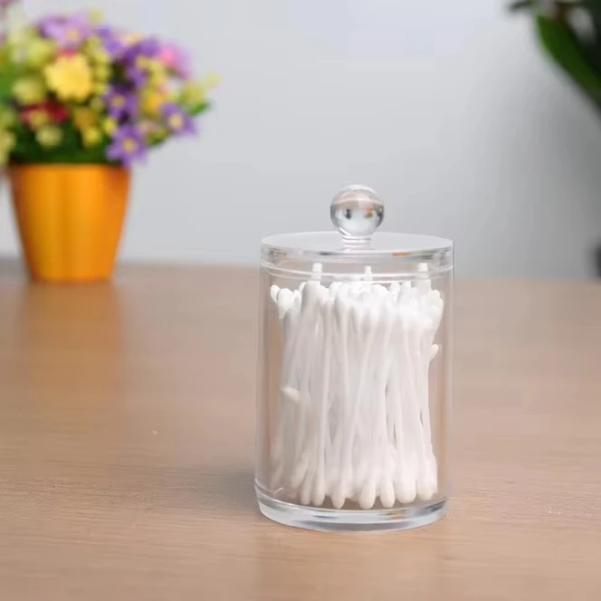 Multi Shaped Clear Acrylic Transparent Round Cotton Swab Holder Storage Box Cotton Ball And Swap Holder Can