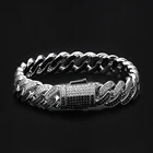 Black White Diamond KRKC 12mm Black And White 5A 2 Rows CZ Iced Out Diamond 2 Tone Cuban Link Bracelet
