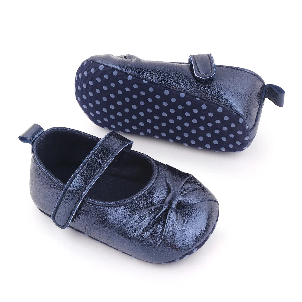 Spring and Autumn New Baby Girls Shiny Solid Color Bow Soft Soled Princess Walking Shoes factory