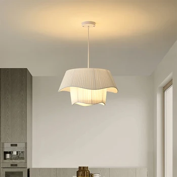 Japanese-Style Beige Pendant Lighting Ceiling Chandelier with Adjustable Cord for Dining Room Living Room Lighting