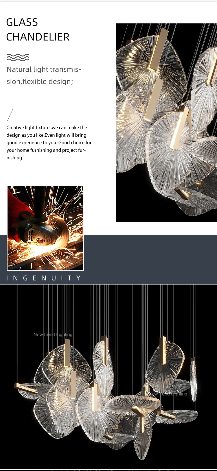 CPL-372 New Design Indoor Decoration Hanging Lighting Villa Hotel Restaurant Glass LED Chandelier details