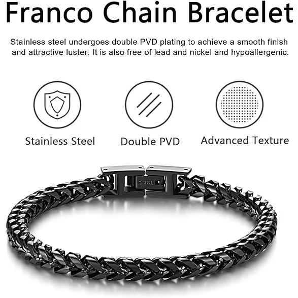 Fashion Jewelry Wholesale 18K Gold Plated Hypoallergenic Stainless Steel Boys Fold Over Clasp Franco Chain Bracelet For Mens