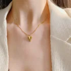 Charm Cubic Heart Charm Collar 14K Gold Plated Beaded Chain Stainless Steel Pendant Necklace