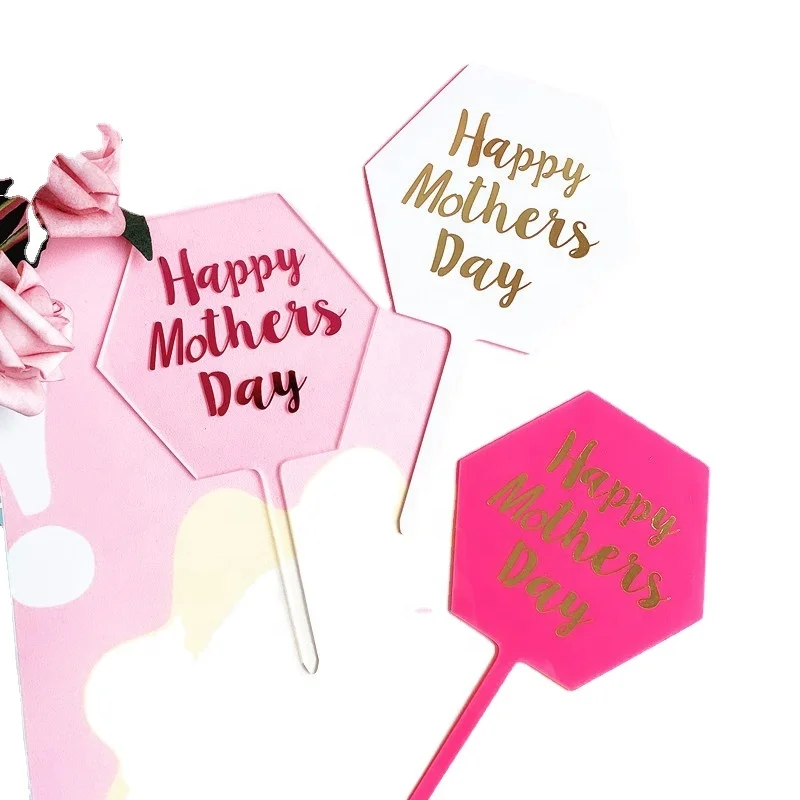 happy mothers day cake topper in hexagon shape acrylic cake