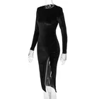 Trending Winter Ladies Clothes Fashion Turtleneck Long Sleeve Tight Waist Slit Midi Dress
