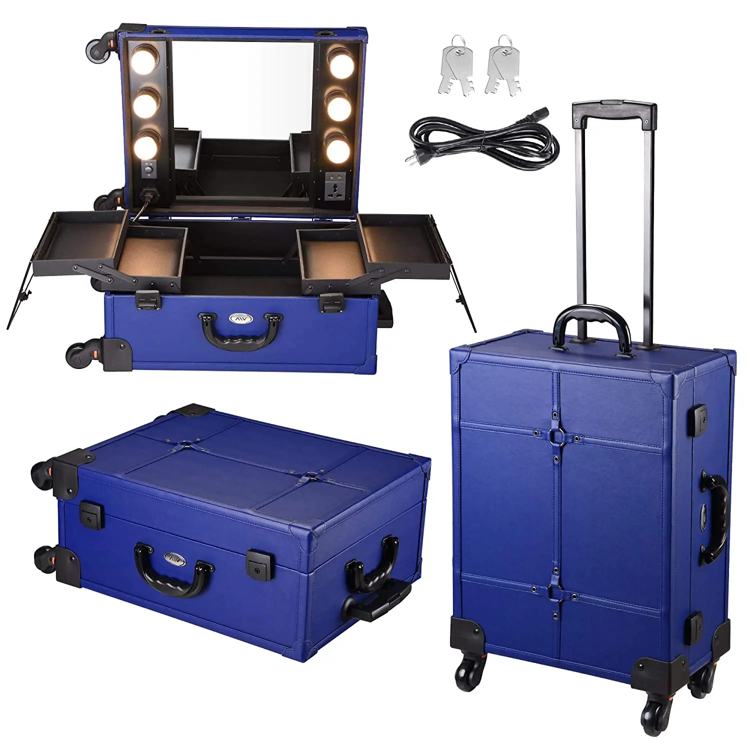 Blue Rolling Makeup Case With Mirror 