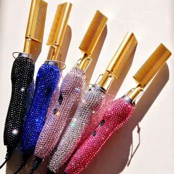 Wholesale Rhinestone Bling Hot Comb Pink Hot Comb Private Label Heated Hair Straightener Comb