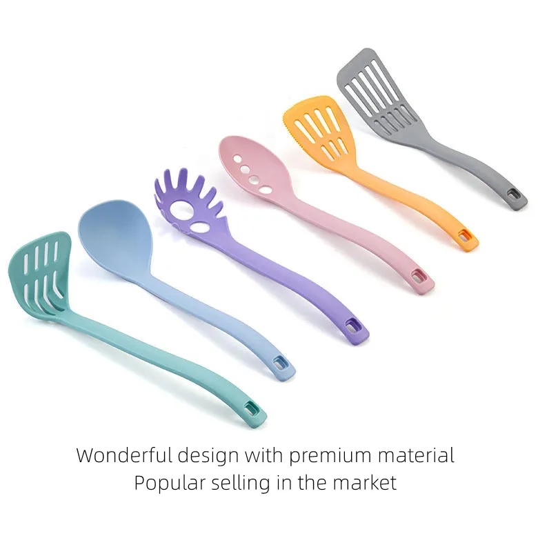 New arrival 6 Pcs Kitchen Accessories Reusable Heat Resistant Colorful Stand Up Nylon Cooking Tools Utensils Set