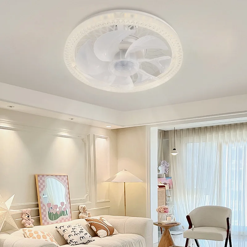 New E27 spiral ceiling fan light living room bedroom ceiling light household simple three-color remote control fan light