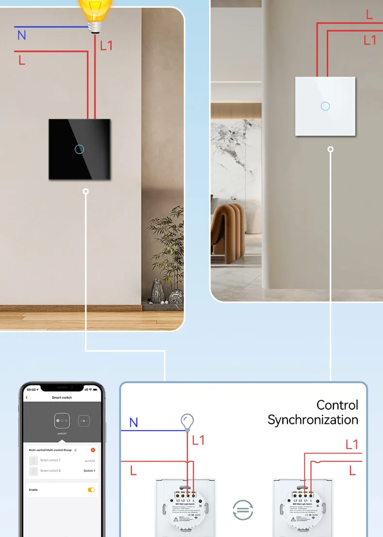 EU 1/2/3 Gang Tuya WiFi Smart RF433 Remote Control Touch Panel Wall Switch Support Voice Control
