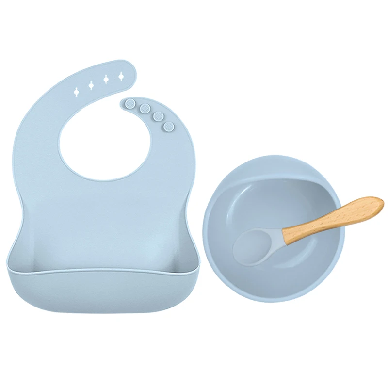 Food safe fashion Baby silicone bib Plates Bowls Spoons eating utensils toddler kids Food Feeding plate Set for toddler