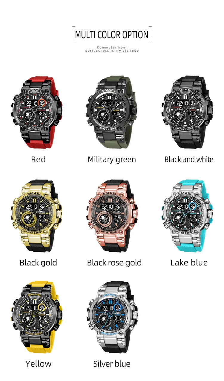 SMAEL 8093 Sport Watch Men Watches Waterproof 5Bar Dual Time Men's Watches Shock Resistant Alarm Clock montre homme