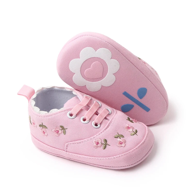 New Spring and Autumn Pure Color Denim Embroidered Flower Front Lace-up Cute Fashion Infant Princess Toddler Shoes for Baby Girl supplier