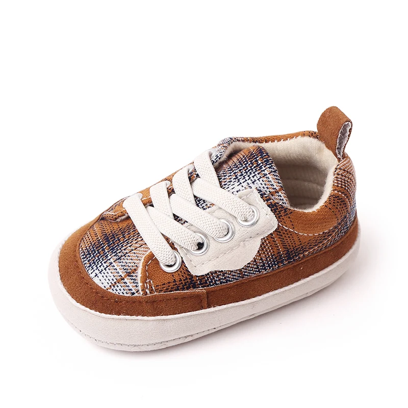 Fashion Trend Baby Boy Color Matching Plaid Pattern Baby Girl Front Lace-up Casual Sports Shoes supplier