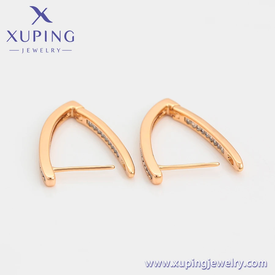 A00902044 XUPING jewelry Free sample Fashion jewelry 18K gold color Geometric V-shaped ear buckle copper zircon hoop earrings
