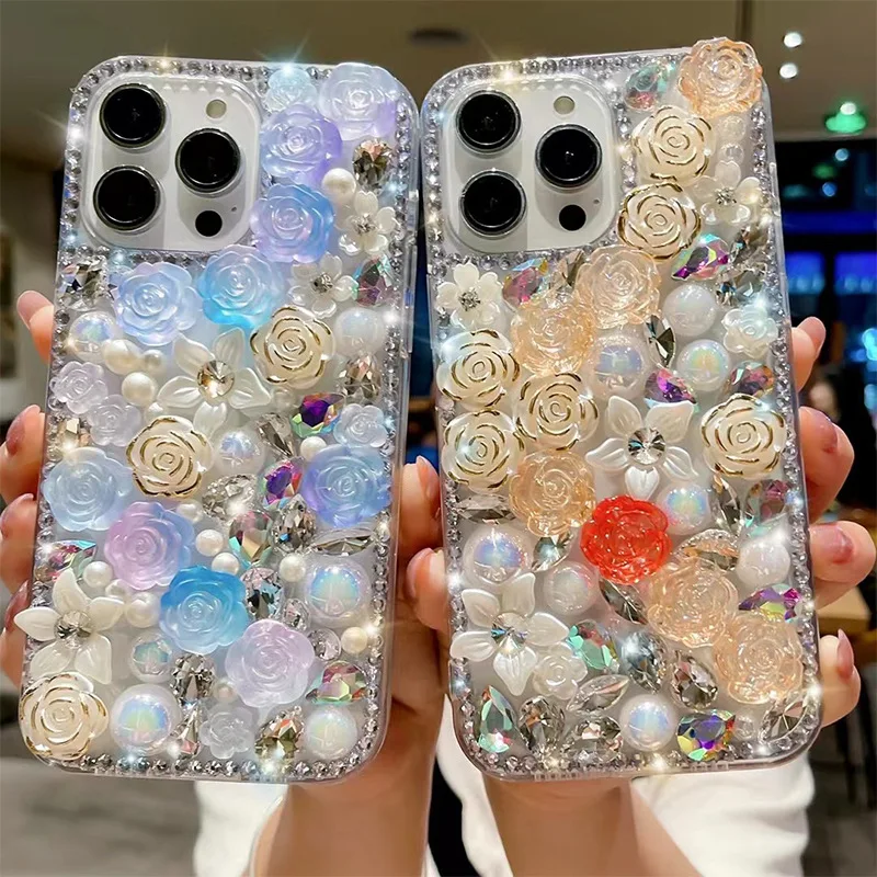 Luxury Crystal Garden DIY Phone Case for iPhone 15 14 13 Pro max 12 mini 8 7 Samsung S24 S23 FE S22 UltraA13 A14 A25 A34 A54