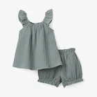 Cotton Summer Muslin Organic Cotton Baby Girls Vest Dress Harem Pants 2pcs Set Summer Clothing Set