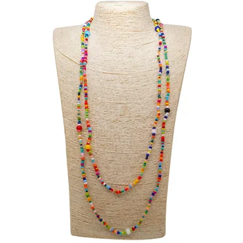 African beaded necklace colorful seed beads and pearl long necklace hand made jewelry 2021