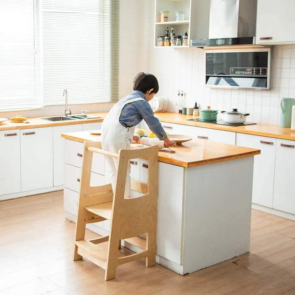 Tabouret d'aide à la cuisine personnalisé, tour debout pour tout-petits, tour d'apprentissage en bois Montessori pour enfants, usine