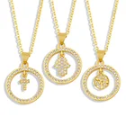 Cross 18K Gold Plated Classic Pendant Necklace Jewelry Hollow Heart Cubic Zircon Cross Moon Necklace