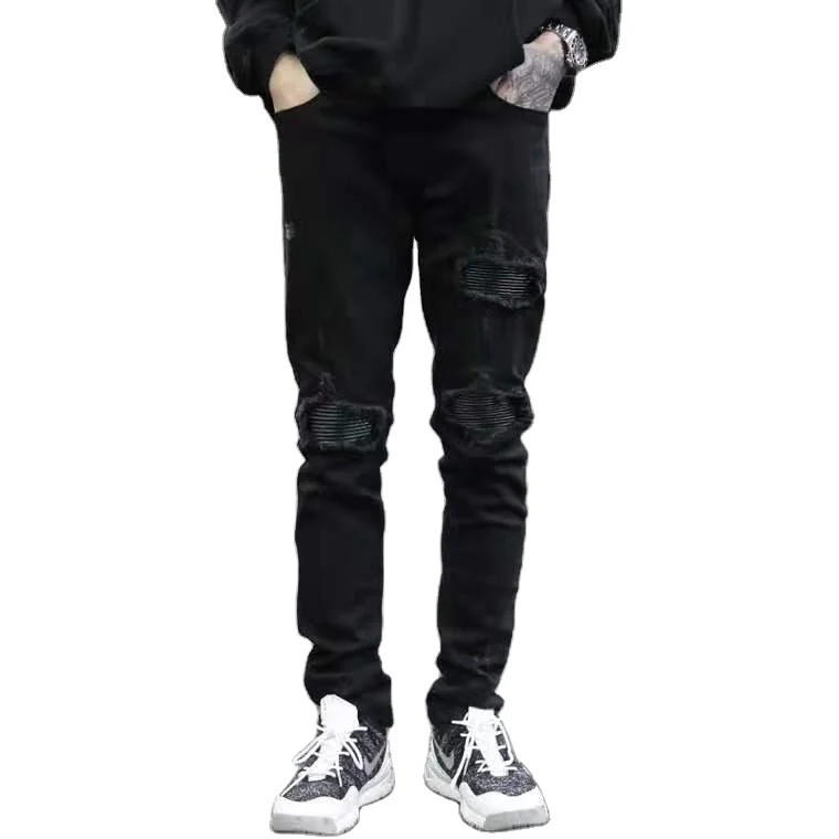 Vaqueros Rasgados Negros Para Motocicleta,Jeans Con Parche De Calle,Jeans  De Cuero Pu Con Costuras,Ajustados,Novedad De 2022 - Buy Negro Pantalones  Vaqueros,Cuero De La Pu De Costura Vaqueros Slim,Vaqueros Product on  Alibaba.com