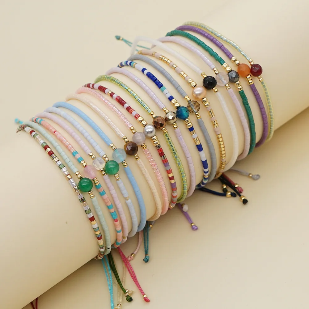 Boho Fashion Elastic Rope Seed Beaded Crystal Couple Bracelet Women Adjustable String Friendship Bracelet Jewelry For Gift