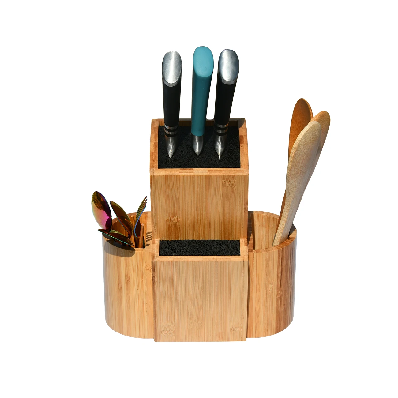 Youlike Semi Closed  All-Powerful Stainless Bamboo Magnetic Knife Block Holder Grinding for Kitchen