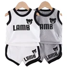 Summer Clothes Children Wholesale Boutique Summer Baby Boys' Clothes Cute Cotton Bear Print Vest Set For Children