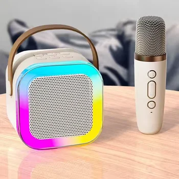 Mini Portable Bluetooth Speaker K12 Karaoke Audio Sound Box Speaker With Wireless Microphone LED Light Player System
