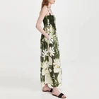 CHICEVER Shirred Chest High Waist Vacation Style Print Casual Pleated Sling Dresses