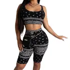 Women Women Summer Sets 2021 Floral Print 2 Piece Short Set High-waisted Sports Crop Top Short Set Women