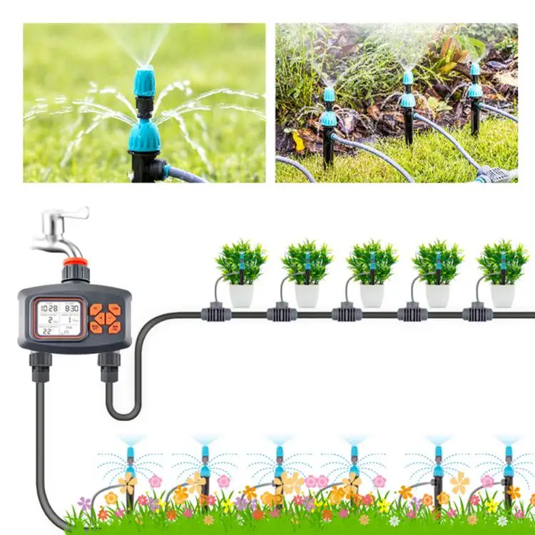 Water Timer for Garden Hose Smart Sprinkler Timer 2 Outlets Large LCD Screen Programmable Irrigation Timer for Yard Lawn Automat