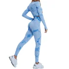 Fall Womens High Quality 2pc Longsleeve Dye Tie Crop Yoga Fashion Colorful Sports Set