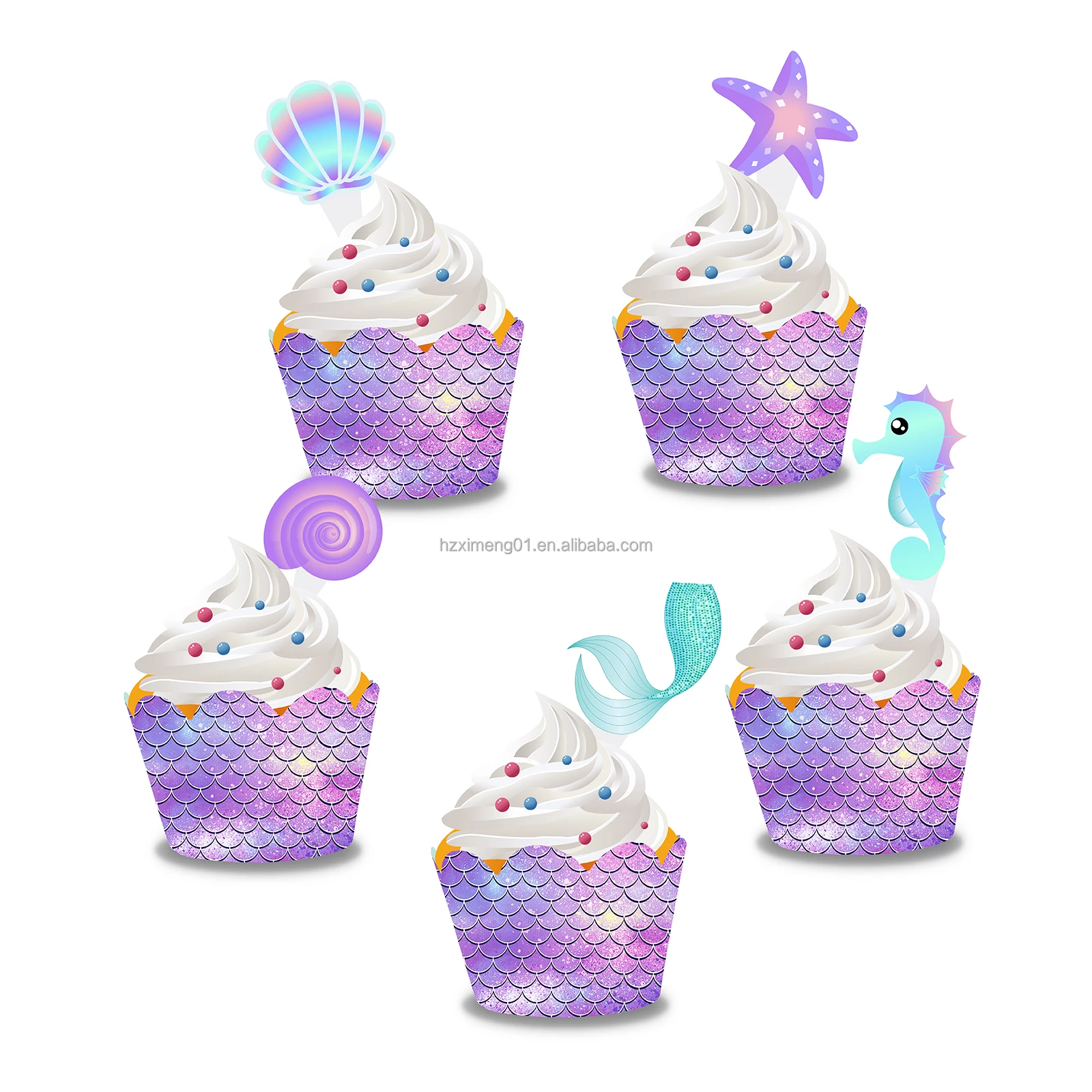 Wb Purple Mermaid Cupcake Toppers Wrappers Pcs Custom Paper Cake