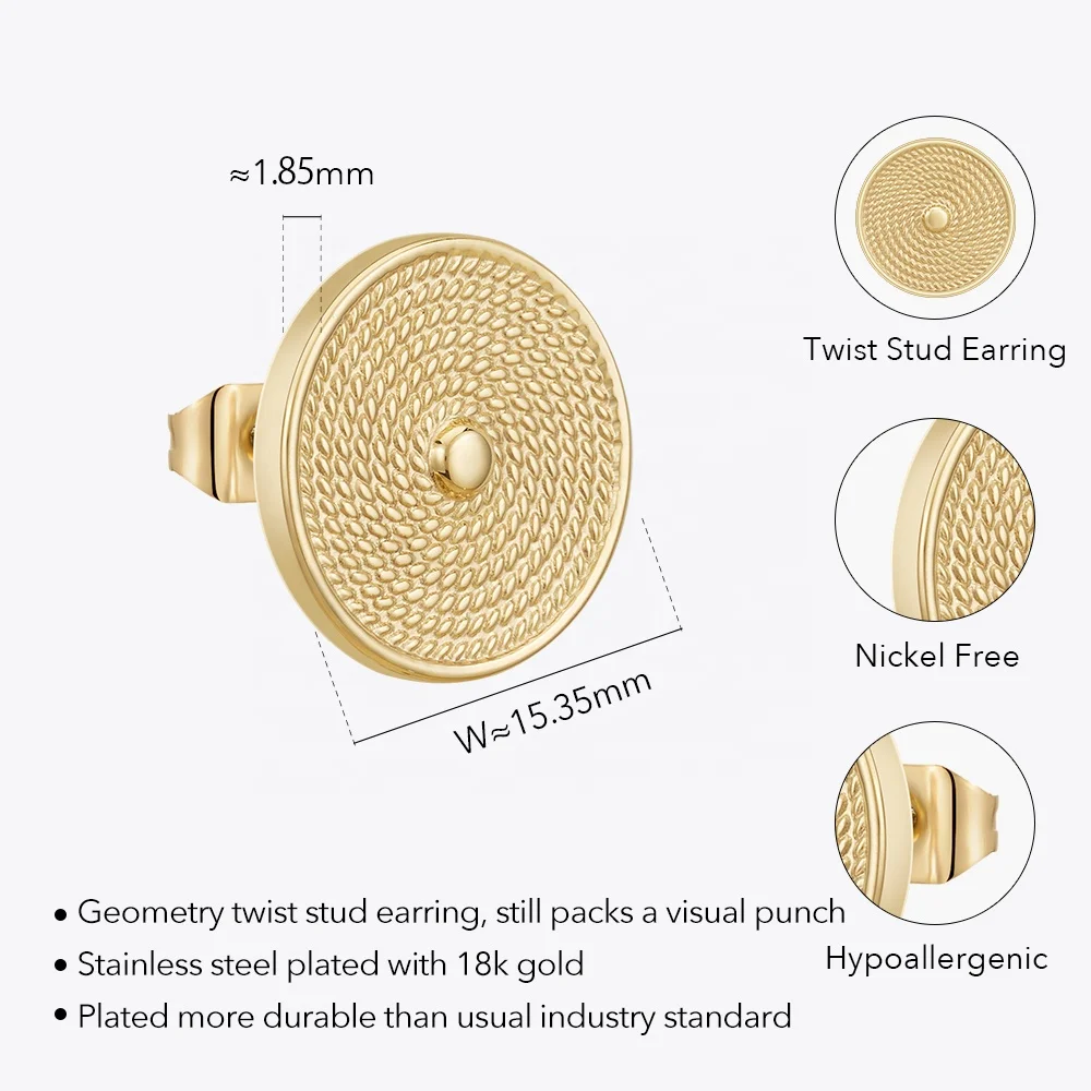 Latest 18K Gold Plated Stainless Steel Jewelry Wave Dot Round Gold Color Ear Studs Trendy For Women Accessories Earrings E231504