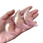 Rose Quartz Wholesale Natural Crafts Carved Angel Aura Crystal Rose Quartz Moon Face For Decorations
