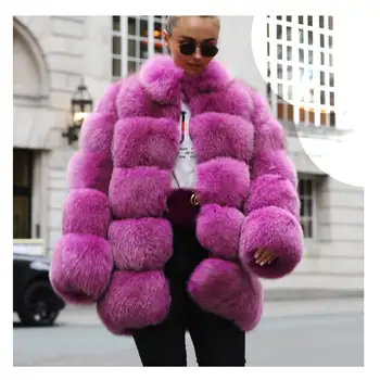 Trendy Wholesale Abrigos De Piel Womens Sexy Black Pink Ladies Suede Winter Luxury Style Real Fox Fur Coat For Women