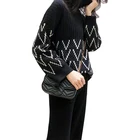 Chinese Factory Wide Leg Pants Suit Knitted Sweater Women's Wear 2 Piece Set With High Quality
