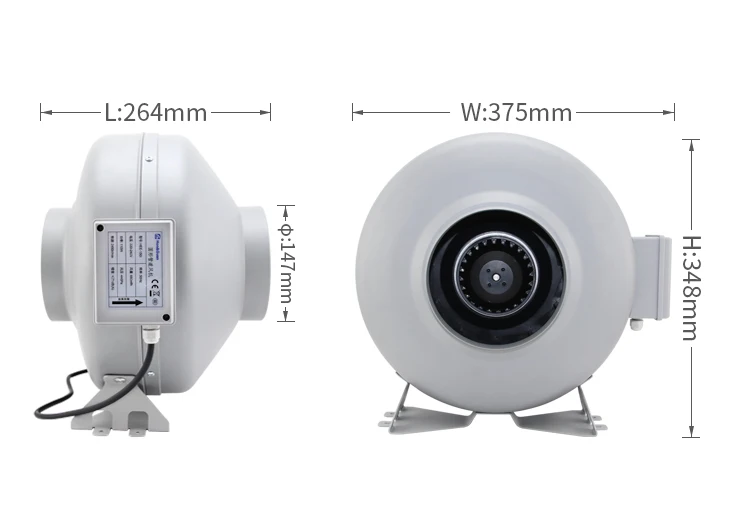 Inline Duct Fan, Centrifugal, 100-240V, Corded Electric - detail 6
