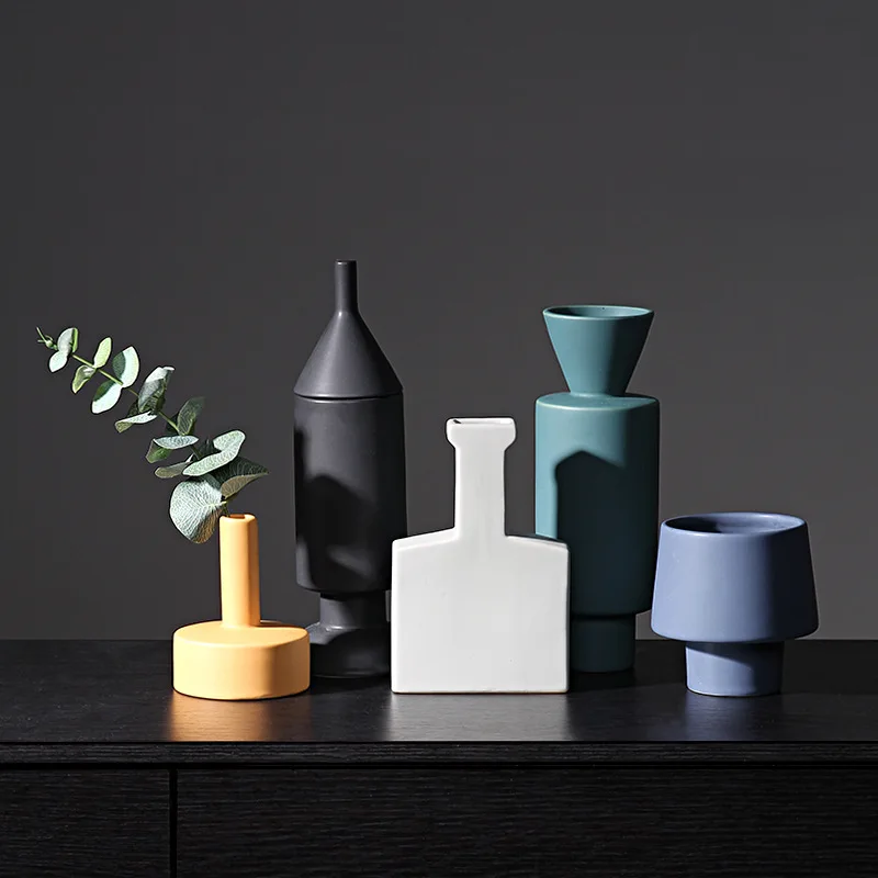 2023 Hot sell Home decor Living room items Craft ornament Porcelain Simple Geometric Creative Modern Flower Vases