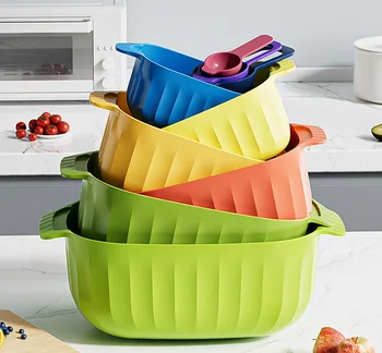 Colorful Serving Bowl Rainbow measuring bowl 10-piece Salad Bowls Set for Washing Fruit Vegetable With Adjustable Measuring cups