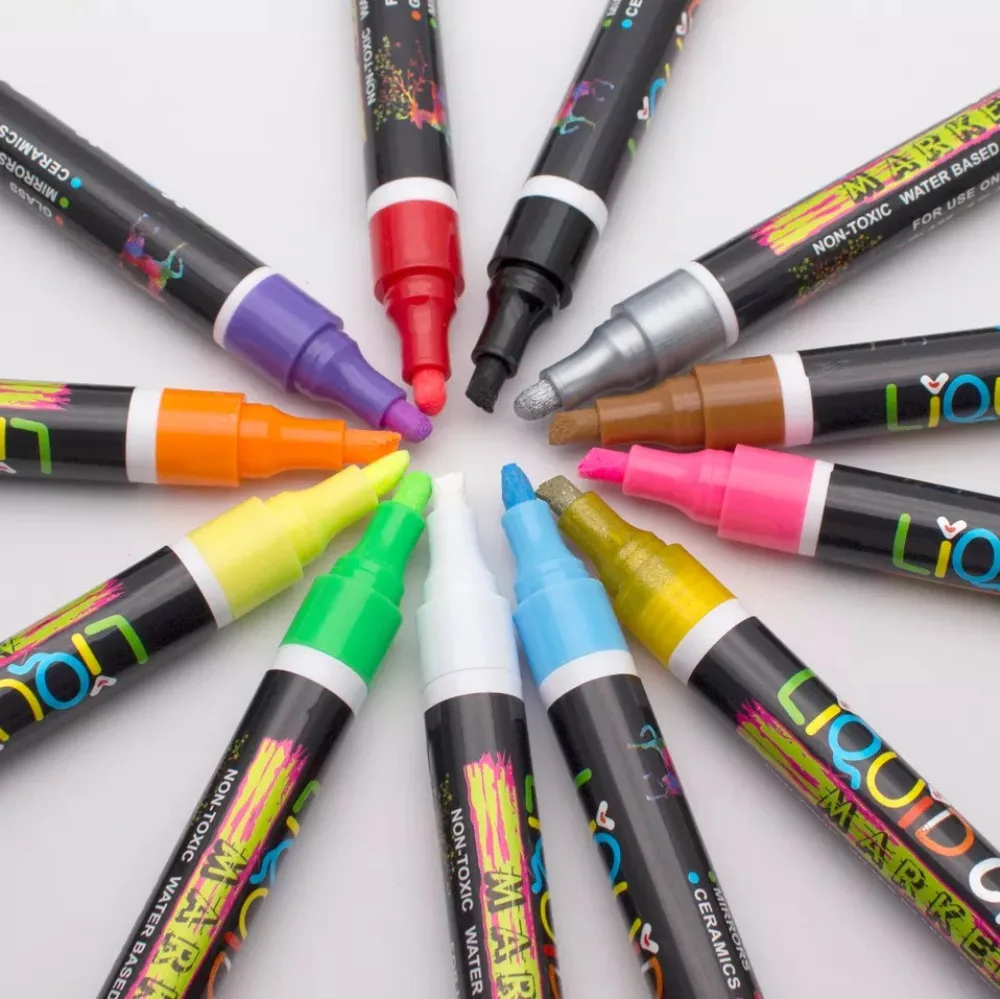 Chalk Markers - Dry Erase Marker Pens - Chalk Markers for Chalkboards, Signs, Windows, Blackboard, Glass - Reversible Tip