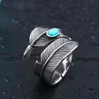 Rings Gemstone Custom Biker Style Stainless Steel Blue Red Turquoise Stone Leaf Shape Wrap Rings Gemstone Men Rings