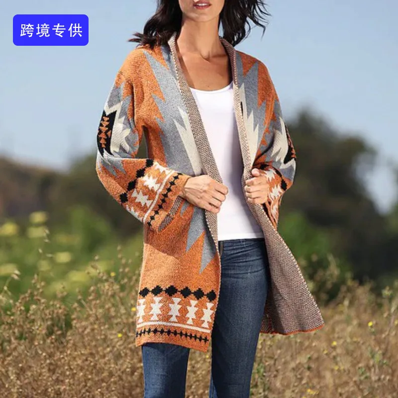 Russia Wholesales Custom Long Sleeve Designer Knitwear Tapestry Knitted Plus Size Oversized Cardigan Women
