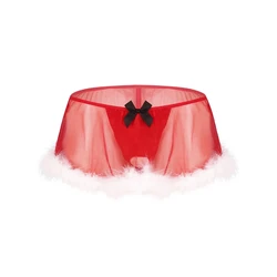 Christmas Lingerie Sissy See Through Low Rise Crossdress G-String Thongs Underwear Red Sissy Panties