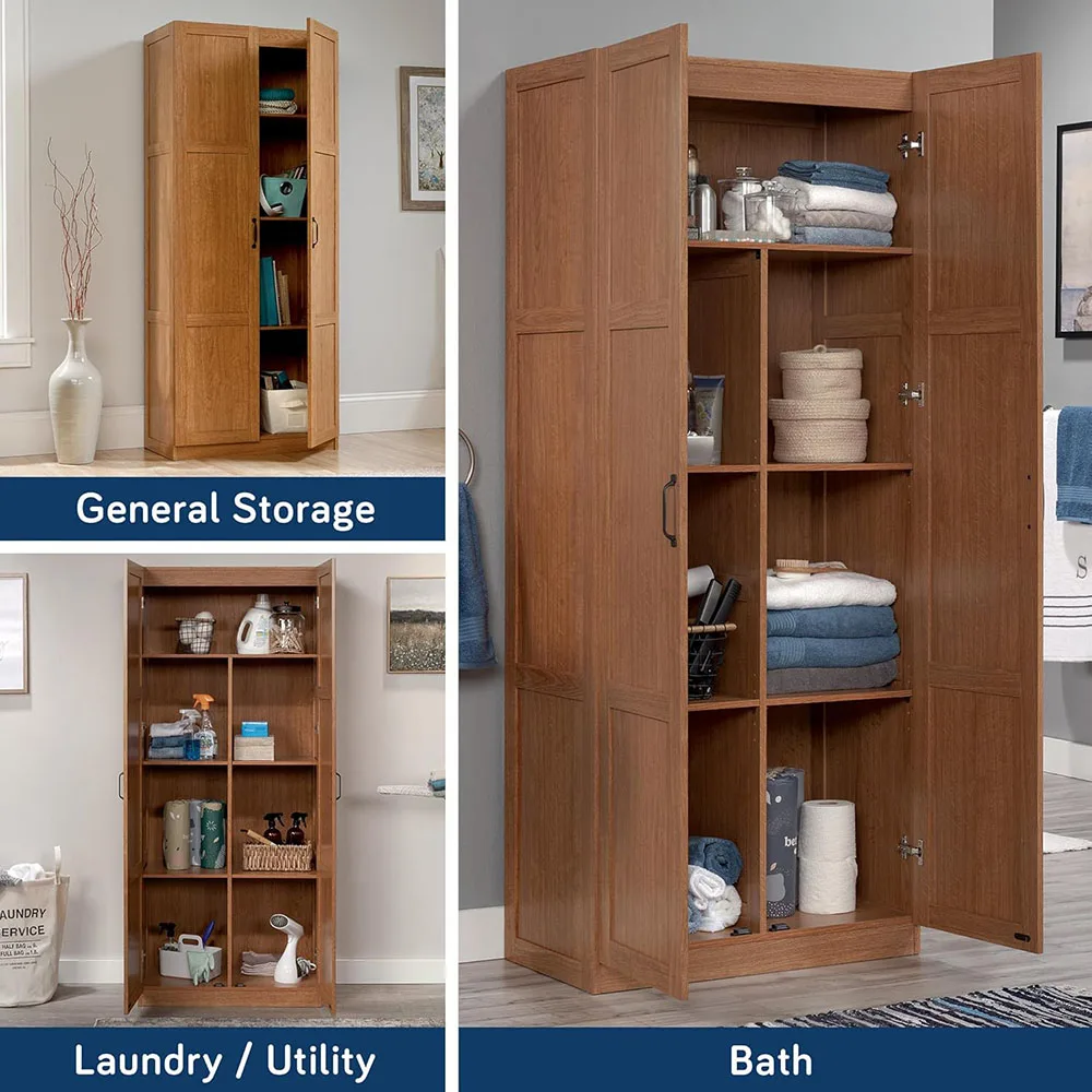 Sauder Highland Oak Finish Pantry Cabinet Wood Storage for Living Room Furniture for Home Use factory