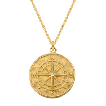 KRKC Vintage Compass Premium 316L Stainless Steel 18K Gold Plated layered Medallion Coin Pendant Women Gold Necklace for Women
